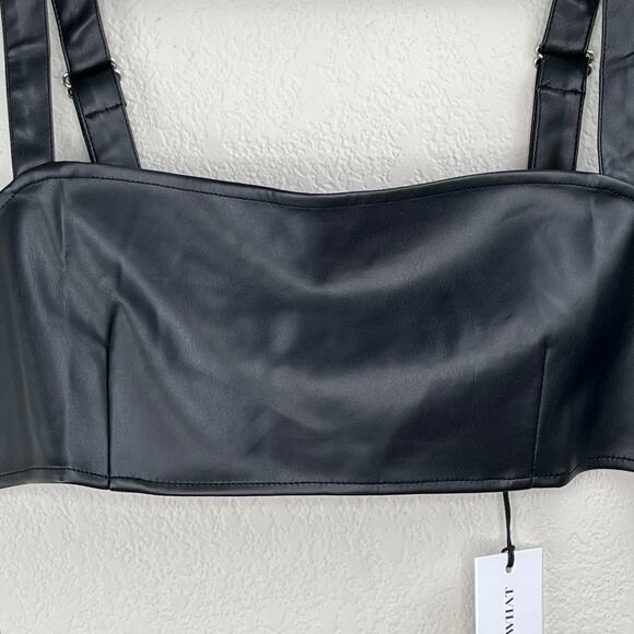 Revolve WeWoreWhat Black Square Vegan Leather Bustier Cropped Bra Top XL NWT - Picture 5 of 13
